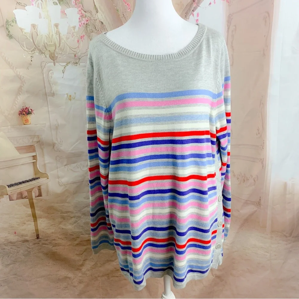 NEW Talbots Striped Side Button down Sweater - Picture 2 of 11